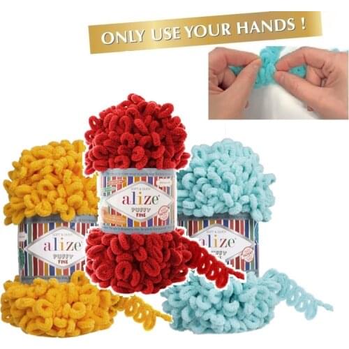 Alize PUFFY FINE 100GR YARN %100 MICROPOLYESTER NO NEEDLES NO HOOK COLLECTION BLANKET FINGER CROCHET KNITTING BAGS SWEATER