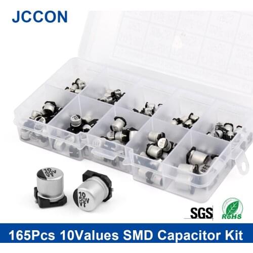 165Pcs/lot 10Values SMD Aluminum Electrolytic Capacitor Assorted Kit Set Samples Kit 0.47uF 1uF 2.2uF 4.7uF 10uF 22uF 47uF 100uF