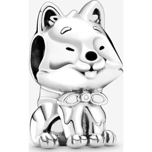 Bewill 100% Authentic 925 Sterling Silver Japanese Akita Inu Fashion Puppy Charm Fit Original Bracelet Necklace DIY Jewelry