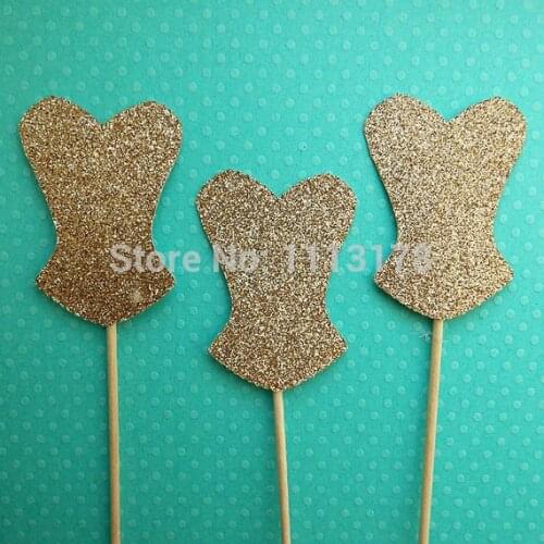 Glitter Bachelorette Corset Cupcake Topper bridal shower birthday food Picks wedding party cake topper decor