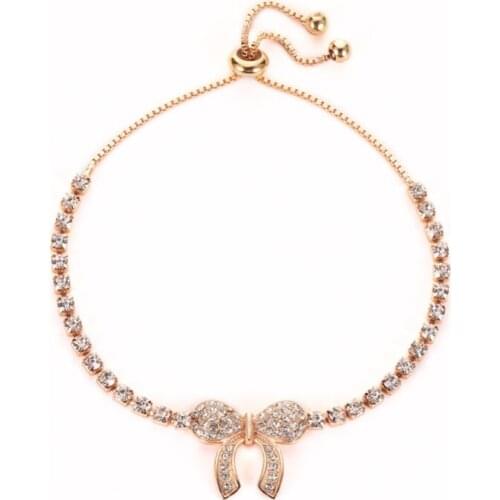 Bling Starry Clear Crystal Bowknot Golden White Beads Adjustable Alloy Delicate Fashion Womens Bracelets