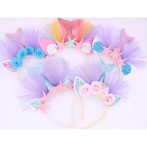 Childrens headwear gold powder mermaid headband Beach theme party series hair accessories holiday party starfish flowe