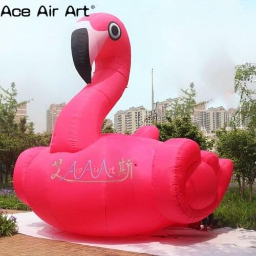 Giant pink color outdoor playground inflatable flamingo bird replica animal model for garden decoration/zoo display