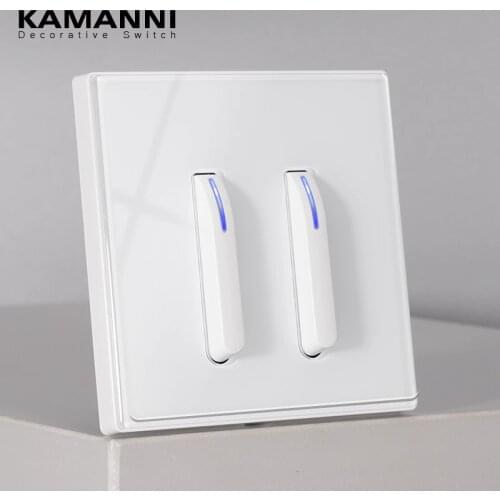 KAMANNI Luxury Light Switch LED Indicator Crystal Tempered Glass Piano Key Model design White Push Botton Wall Switches 220V New