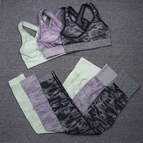 Camo Seamless Yoga Suits Hollow Fitness Tank Workout Yoga Leggings High Impact Sport Bra 2 Pcs Sports Set Women Pants Gym Sets
