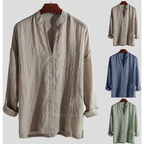 Chinese Tops for Men Long Sleeve Solid Linen Traditional Kung Fu Vintage New Year China Fashion Style Wu Tang Clan Clothing