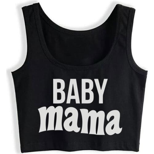 Crop Top Female Baby Mama Kawaii Black Print Tops Women