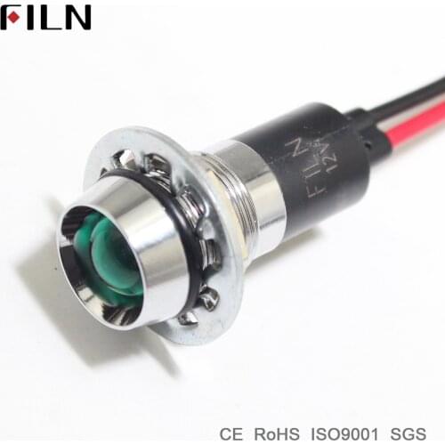 20cm wire Metal Indicator light 14mm pilot Signal lamp with wire 6V 12V 24V 110V 220v red yellow blue green white led