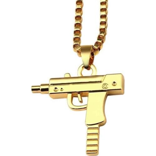Stainless Steel Mens Uzi Gun Pendant Necklace Punk Rock Hip Hop Gun Jewelry Gift Best Mens Street Dance Gifts For Him