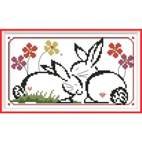 Little rabbit lovers cross stitch kit 14ct 11ct count print canvas stitches embroidery DIY handmade needlework plus
