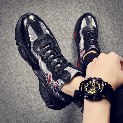 Autumn New High Top Shoes Mens Sports Leisure Daddy Shoes Mens Cowhide Fashion 3D Printing Trendy Shoes