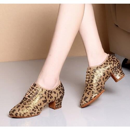 New professional leopard glitter satin soft bottom indoor teacher shoes latin american ballroom dance shoes adult women