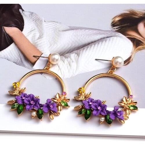 New Korean Style Elegant Exquisite Girl Cute Earrings Acrylic Flowers Drop Dangle Earrings Pearl Jewelry Accessories
