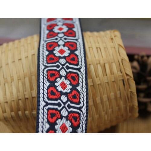 NEW Red flowers 32mmx10YD National wind embroidery webbing Polyester Woven Jacquard Ribbon lace DIY Clothing Accessorie tape