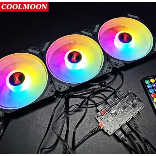 COOLMOON JINGMOON 5V 3Pin ARGB Cooler Fan 120mm 12V 4Pin PWM Radiator Temperature Control for PC Computer Case Cooling