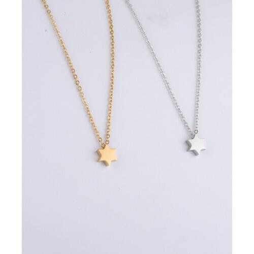 Wholesale Fashion Trendy New Cute Elegant Non Tarnish Shiny Polish Stainless Steel Six-pointed Star of David Necklace For Women