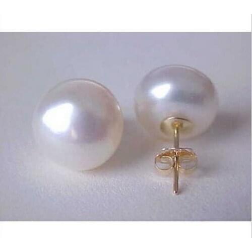 Stunning AAA++ 12-11mm natural south sea white pearl stud earring14k/20