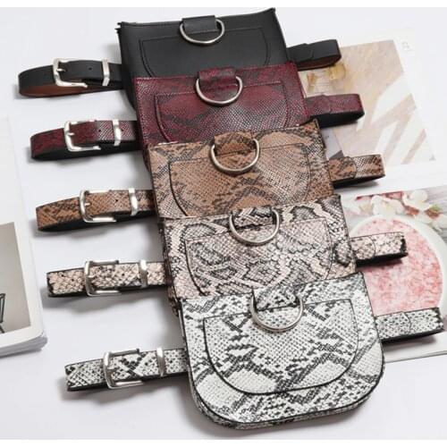 DAUNAVIA Women Waist Pack Serpentine Fanny Pack Pu Leather chest Bag Female Fashion Snake Skin Belt Bag High quality Purse