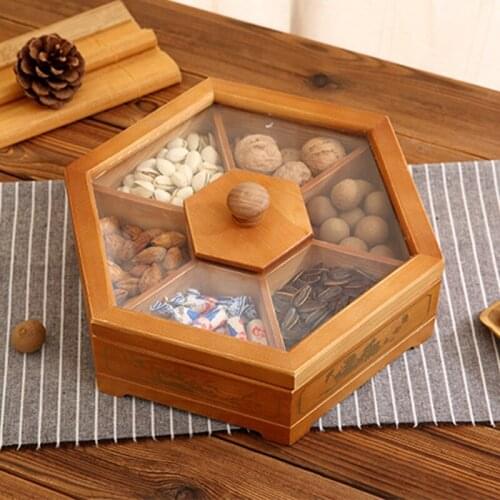 Nature bamboo glass transparent wood cover dry fruit food storage box polygon hotel supplies props snack candy nut boxes