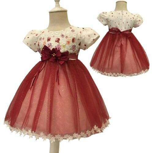Clearance! Flower Girls Dresses with Cotton Lining Kids Lace Tulle Party Wedding Ball Gown Children Princess Clothing