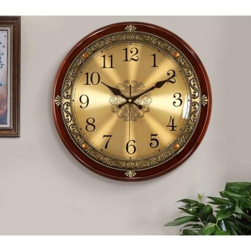 Luxury Wood Wall Clock Metal Retro Nordic American Style Gold Silent Wall Clocks Bedroom Shabby Chic Living Room Horloge Gift