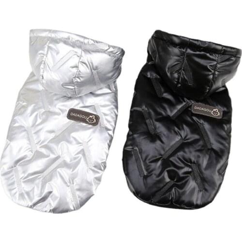 Silver/Black Dog Clothes Winter Dog Jacket For Small Medium Dogs Chihuahua Glossy Thick Hooded Cat Warm Down Jacket Pet Costume