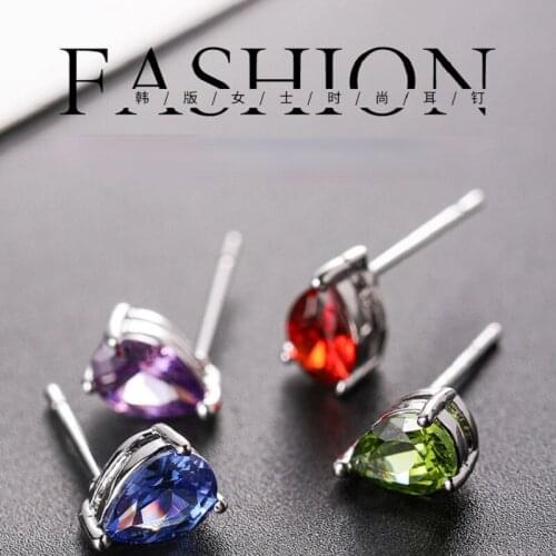 Luxury Water Drop Shape Blue Zircon Studs Earrings Womens Wedding Engagement Jewelry Accessories Anniversary Birthday Gift