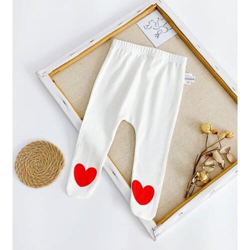 Spring Autumn Small Love Print Leggings For Baby Girls Boys Cartoon Leggins Children Pant Newborn Thin Cotton Long Socks Pants