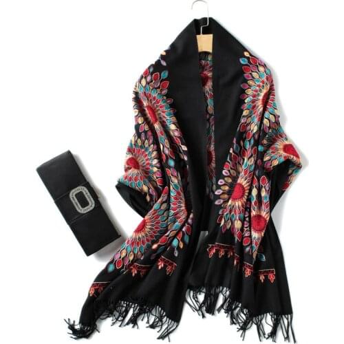 2019 luxury brand cashmere women scarf winter warm embroidery shawls and wraps wool pashmina long female foulard thicken blanket