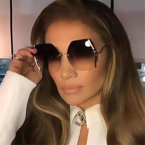 Famous Brand Fashion Frameless Oversized Sunglasses 2020 Designer Women Metal Big Shades Brown Gradient Sun Glasses UV400 Oculos