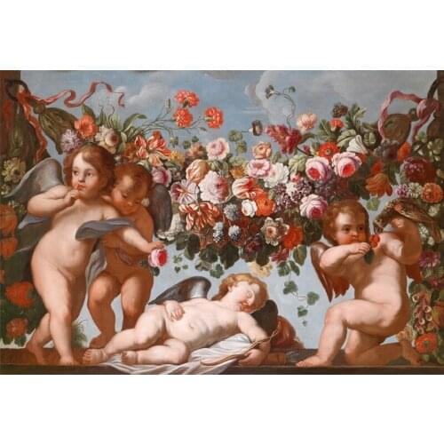 Modern art picture Classic Famous hand painted painting Little angels surrounded by flowers printed on Canvas free shipping