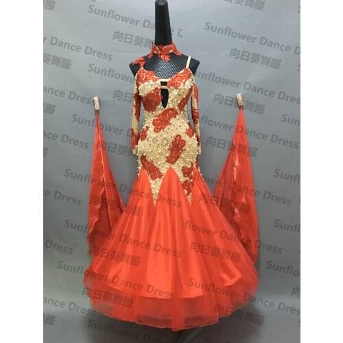Standard dance dresses ballroom waltz dresses ballroom dance competition dresses standard dress Red dress long dress high back
