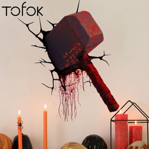 Tofok Halloween 3D Broken Wall Stickers Halloween Decoration Horror Axe Wall Decals DIY Home Decor Stickers Party Supplies
