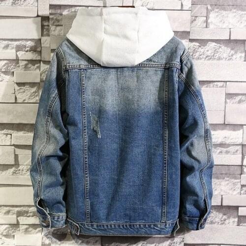 Vintage Hole Ripped Casual Washed Mens Denim Jackets Fashion Long Sleeve Single Breasted Lapel Pockets Outerwear Coats Plus Size