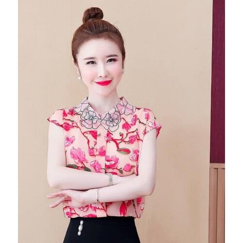 Floral chiffon shirt ladies spring and summer 2021 fashion new sleeveless western casual all-match blouse women