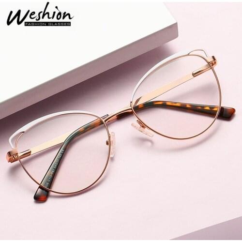 Women Round Cat Eye Anti Blue Light Optical Glasses Frames Metal Female Fashion Computer Eyeglasses