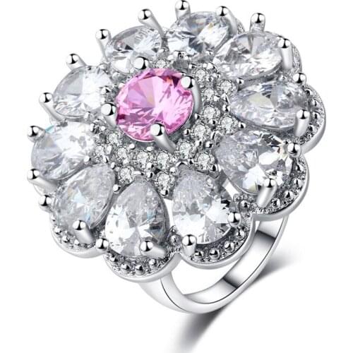 YaYI Jewelry Top Quality Princess Cut AAA+ Pink Cubic Zirconia Stamped Silver Color Engagement Wedding Heart Party Rings Gift