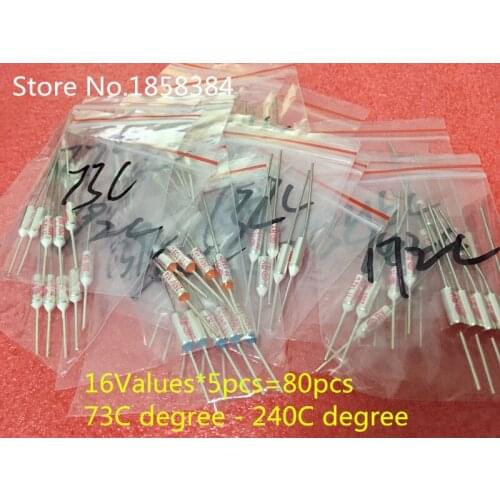 16 Values=80pcs assortment kit Thermal Fuse 10A 250V Thermal Cutoffs 73C degree - 240C degree Temperature fuse
