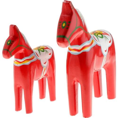2 Pieces Dala Horse - Swedish Dala Horse Statue - Vintage Unfinished Wooden Horse Figurine Statue 2 Colors Available
