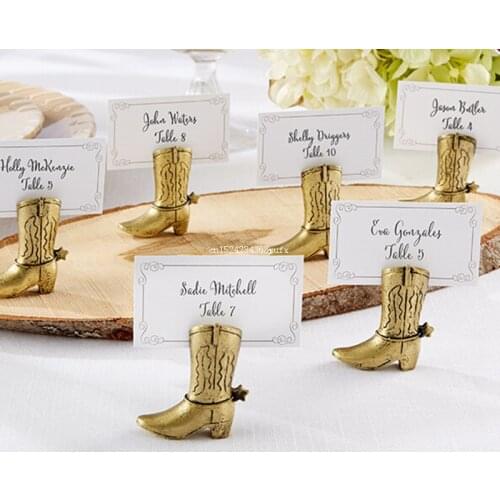 200 pcs Place Card Holder Gold Resin Cowboy Boot Paper Place Table Card Seat New Arrival Wedding Favor Seat Card
