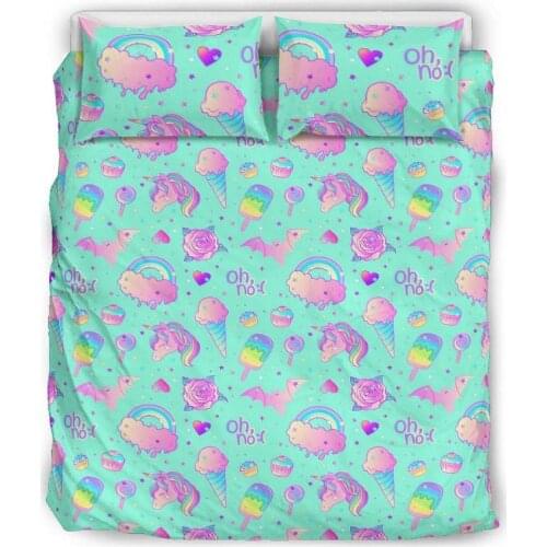 Cartoon Unicorn Printed Bedding Duvet Set Personalize Customized Super Soft Microfiber Comfortable Coverlet Bedspread 3 Pieces