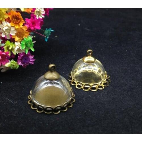 5ets/lot20mm half round glass dome double lace base beads cap set glass vial pendant DIY handmade glass necklace pendant jewelry