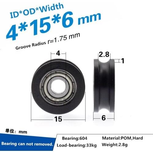5pcs 4*15*6 mm U Groove Nylon-coated plastic mini-pulley bearing