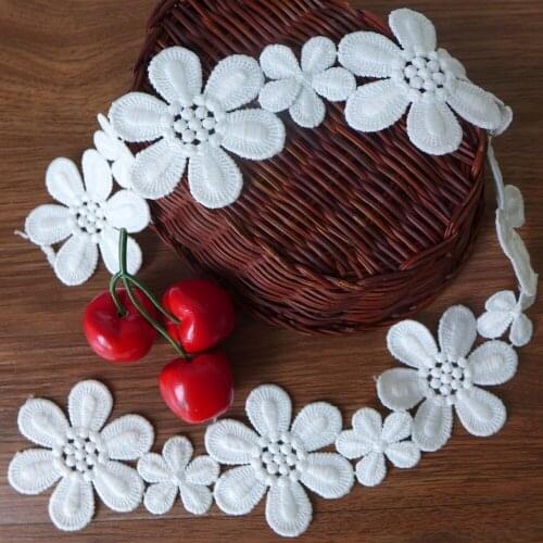5 yards/lot 5cm Width Free Shipping White Lace Fabric Cotton 3D Flower Venice/Venise Lace Trim DIY Handmade Sewing Craft