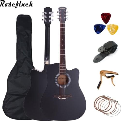 41 inch Acoustic Guitar Basswood Folk Guitar accessories with Bag Picks Capo Strap 6 Strings for Guitar Beginners Instrument