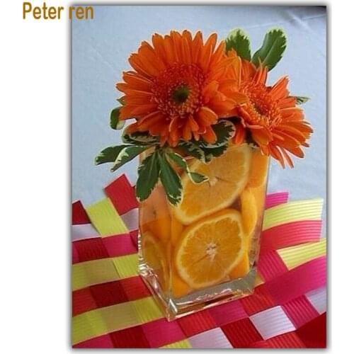 Peter ren Diamond Embroidery Diy diamond painting cross stitch crafts chrysanthemum 3d square Diamond mosaic full Orange slices