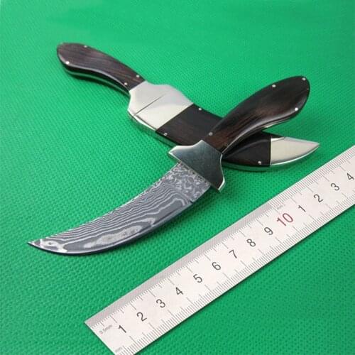 Free shipping Damascus steel knife integrated kitchen chopper outdoor camping straight knife with wooden handle