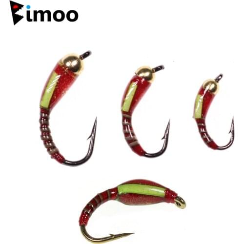 Bimoo 6PCS #10 #12 #14 Brass Beadhead /No BeadHead Peacock Herl Buzzer Fly Ice Fishing Jigs Nymph Trout Perch Bluegill Lure Bait