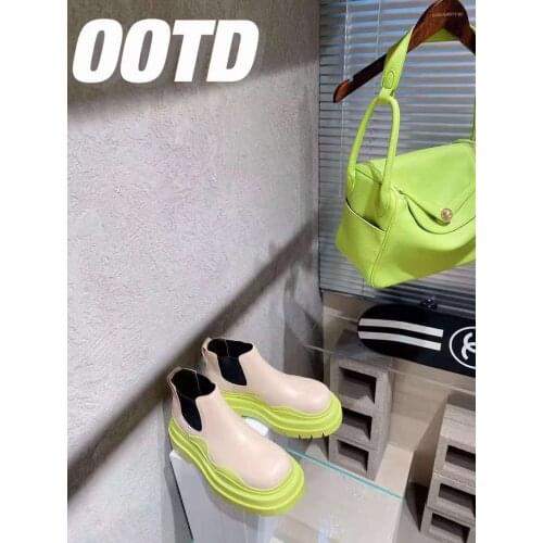 Mona net red same mid barrel thi soled Chelsea boots womens spring / summer 2021 thi heel boots versatile Martin