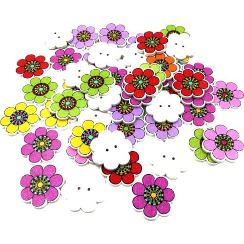 50Pcs Assorted SunFlower Wooden Buttons 2 Holes Scrapbooking Embellishments